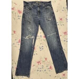 Wrangler Slim‎ Boot Jeans Mens 32x36 Distressed Medium Wash Denim USA Made